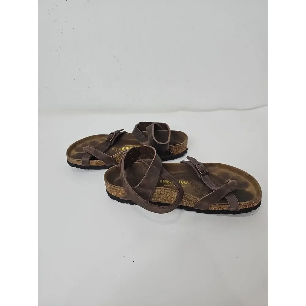 Birkenstock Yara Habana Oiled Leather Sandals Ankle Strap Brown Women's Size 38